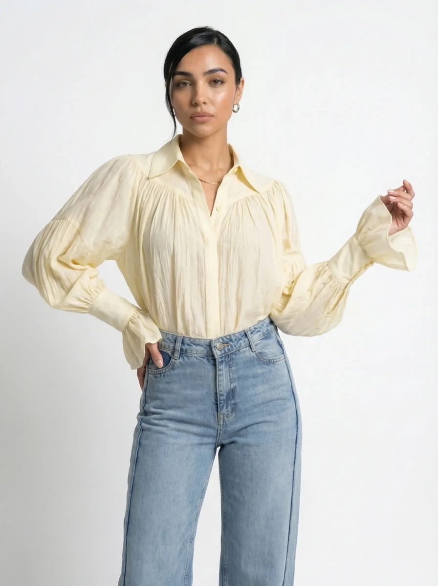 قميص أصفر كشكش كلاسيك