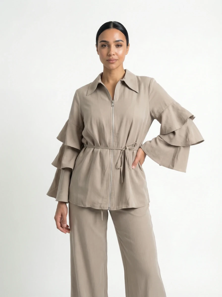 طقم بيج بخصر ربطة