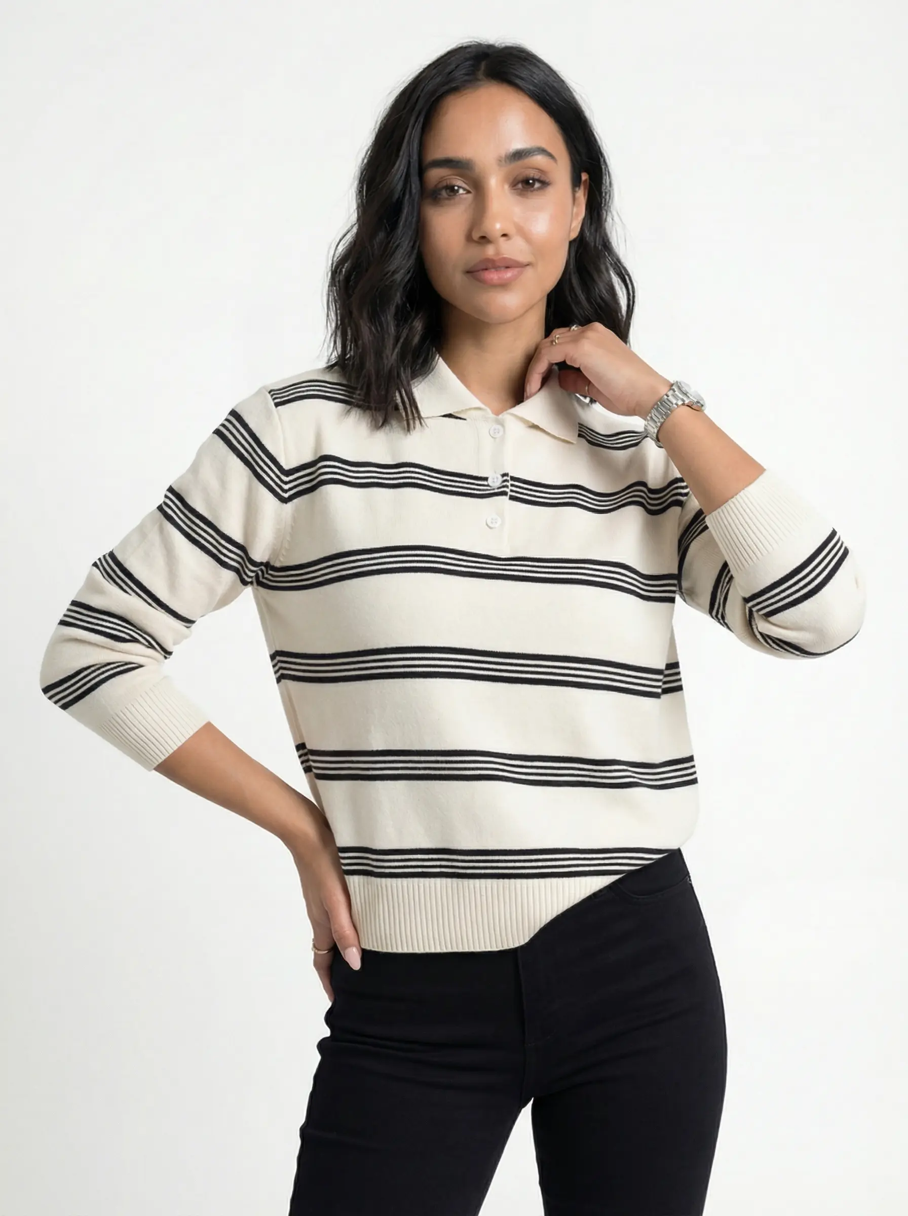 بلوزة سترايب بولو ابيض