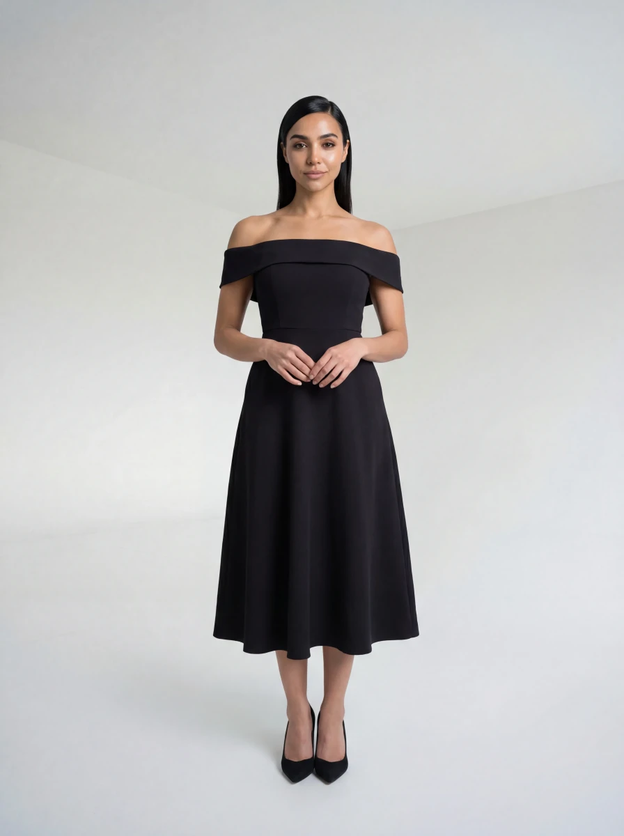 فستان ميدي أوف شولدر أسود