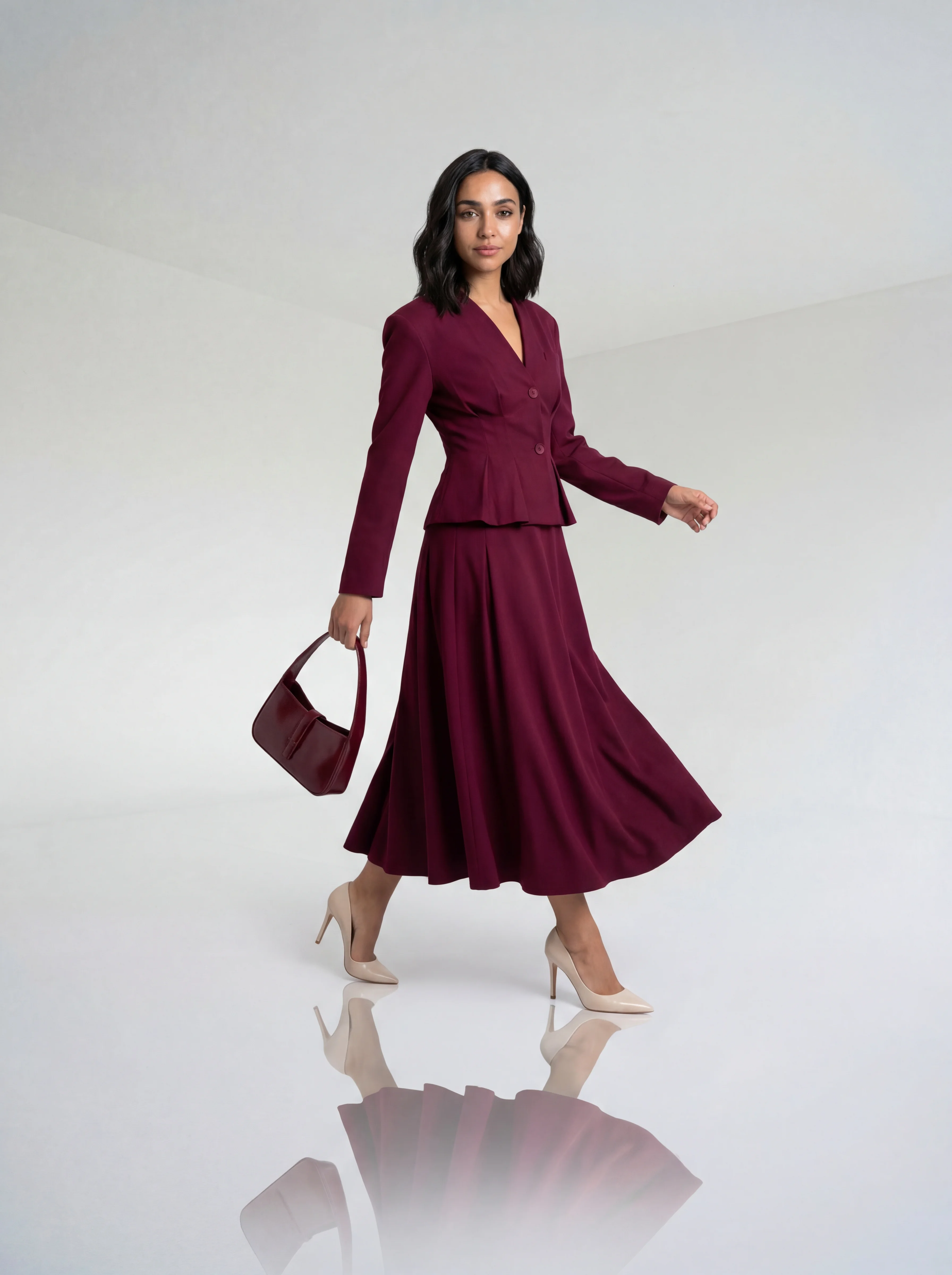 طقم جاكيت وتنورة ميدي