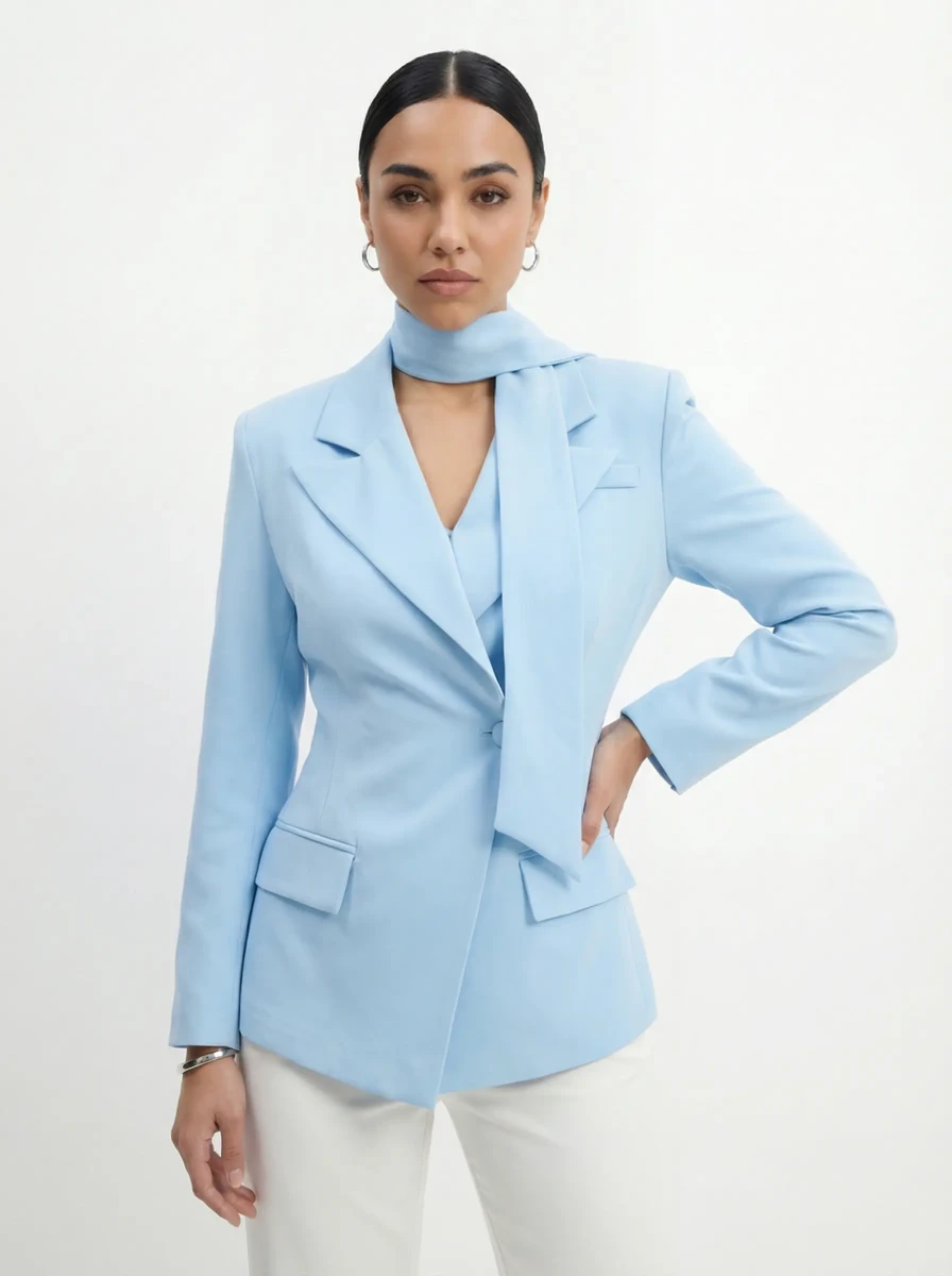 بليزر أزرق سماوي بوشاح