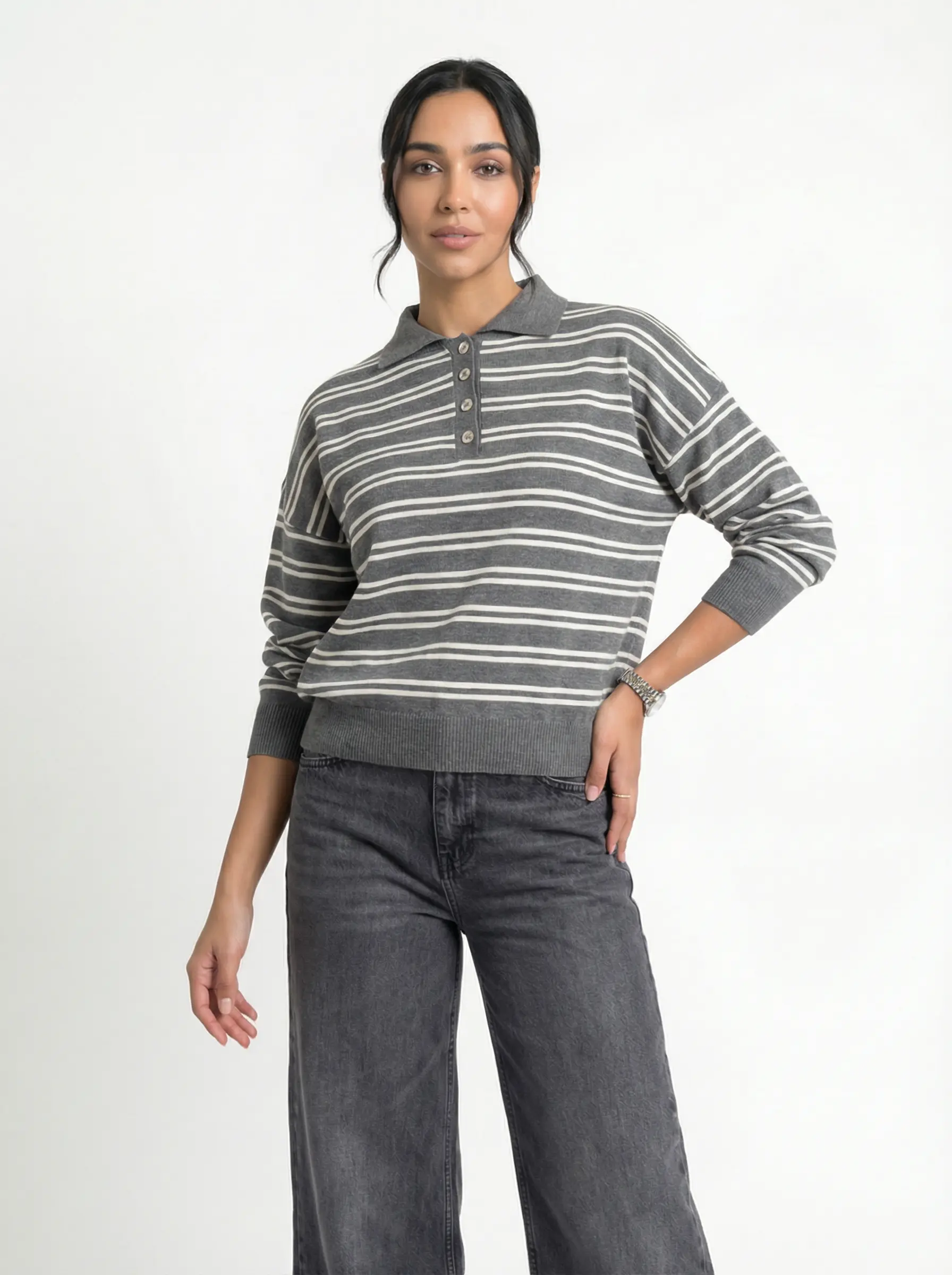 بلوزة سترايب بولو أوليف