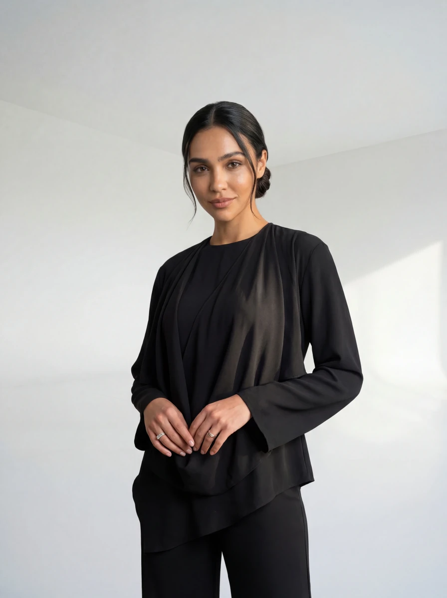 طقم بلوزة وبنطال أسود أنيق