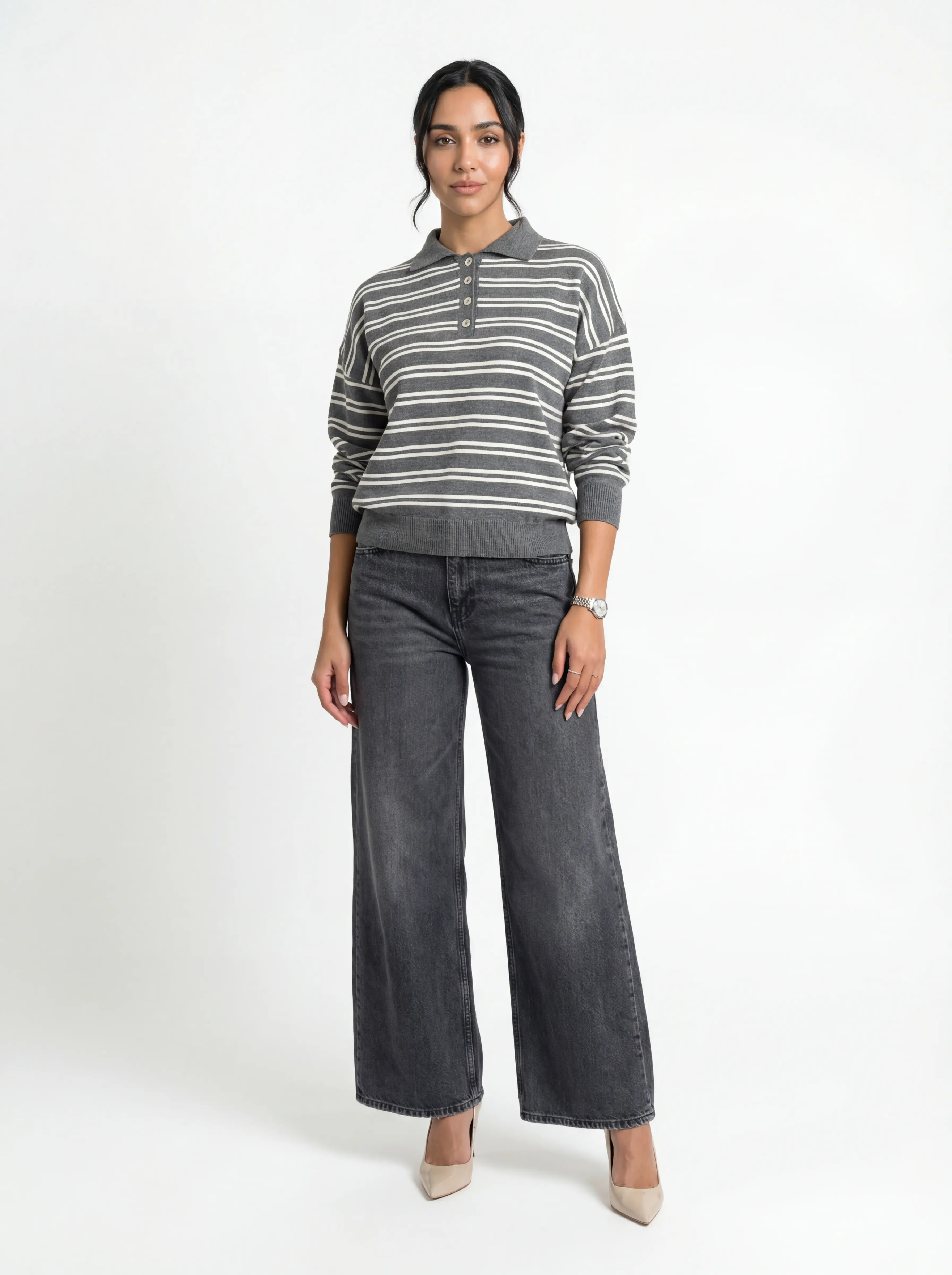 بلوزة سترايب بولو أوليف