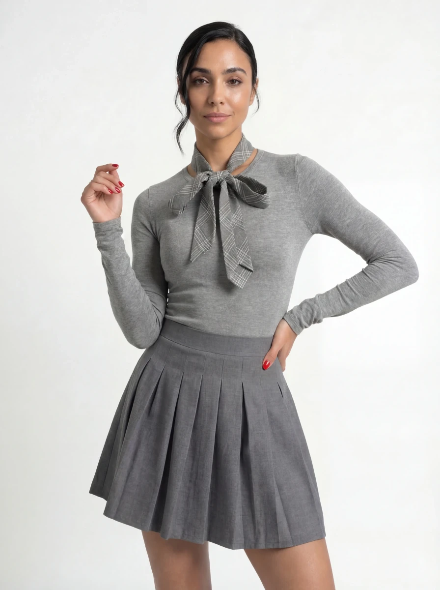 تنورة بليسيه رمادي